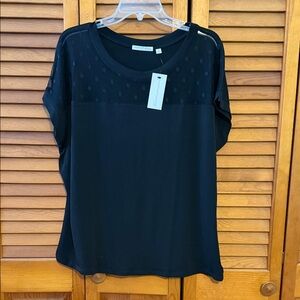 Black Women's Top with Mesh Dot accent panel
